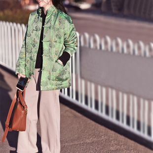 画子行山水《春和景明》原创潇洒桑蚕丝宋锦3M旗袍中式棉衣暖轻#