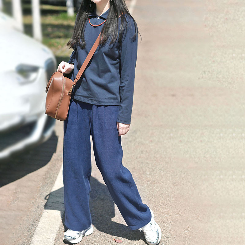 画子行山水《老友》高品质重磅100%汉麻松紧舒适长裤好裤型蓝#