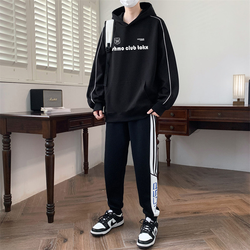 青少年13岁连帽卫衣男孩中学生14大童16春季潮流宽松长袖T恤套装