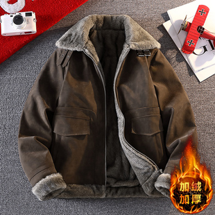 青少年冬季一体绒皮衣12岁男孩初中学生14大童16加绒加厚男装外套