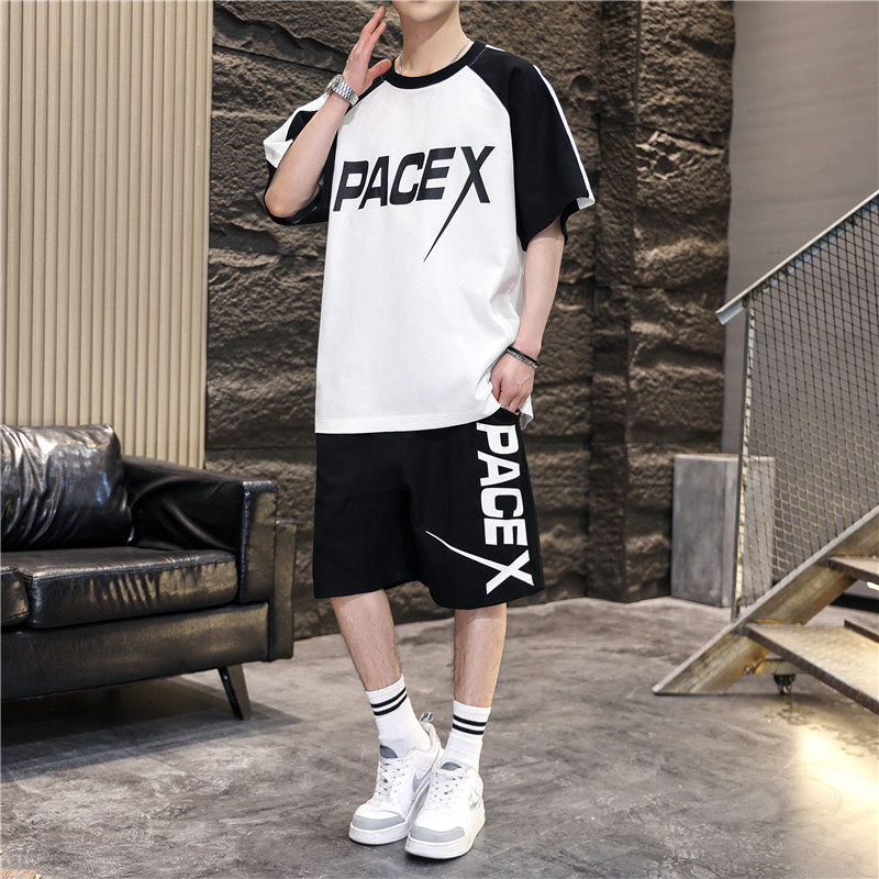 夏季青少年短袖t恤男孩12-15岁初中学生13帅气14大童宽松运动套装