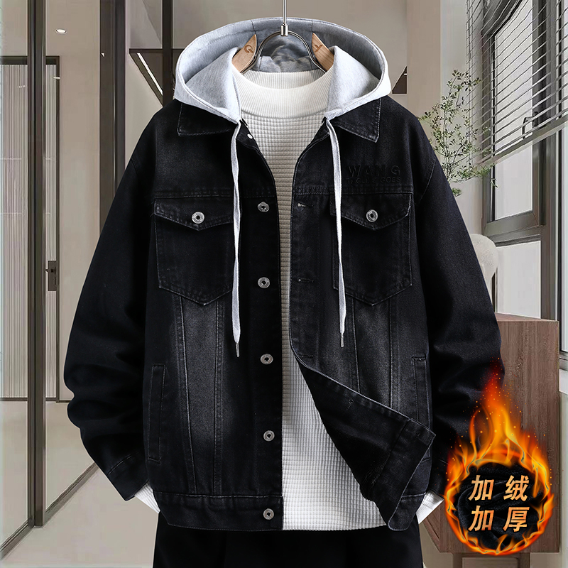 男冬季加绒加厚牛仔外套牛子棉衣