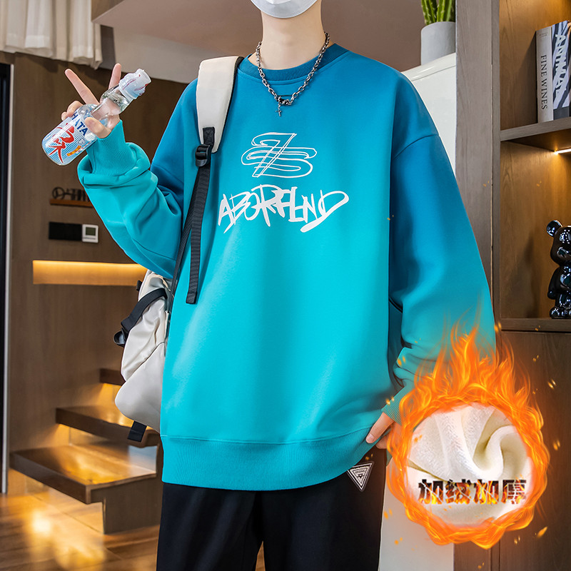 冬季潮流加绒加厚卫衣男孩13中学生14帅气15岁青少年大童长袖T恤