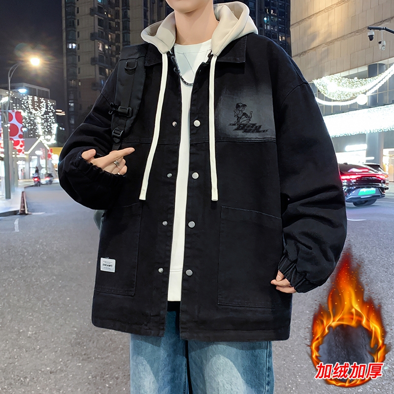 冬季青少年加绒加厚牛仔外套棉衣