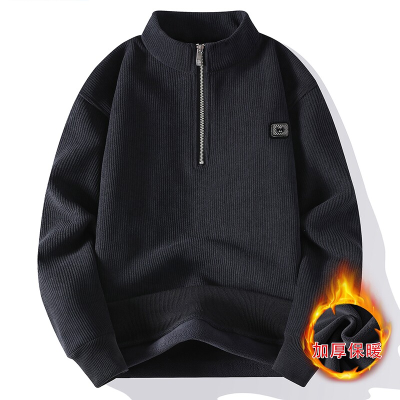 冬季12男孩加绒加厚卫衣13青少年14岁大童15初中学生半拉链打底衫