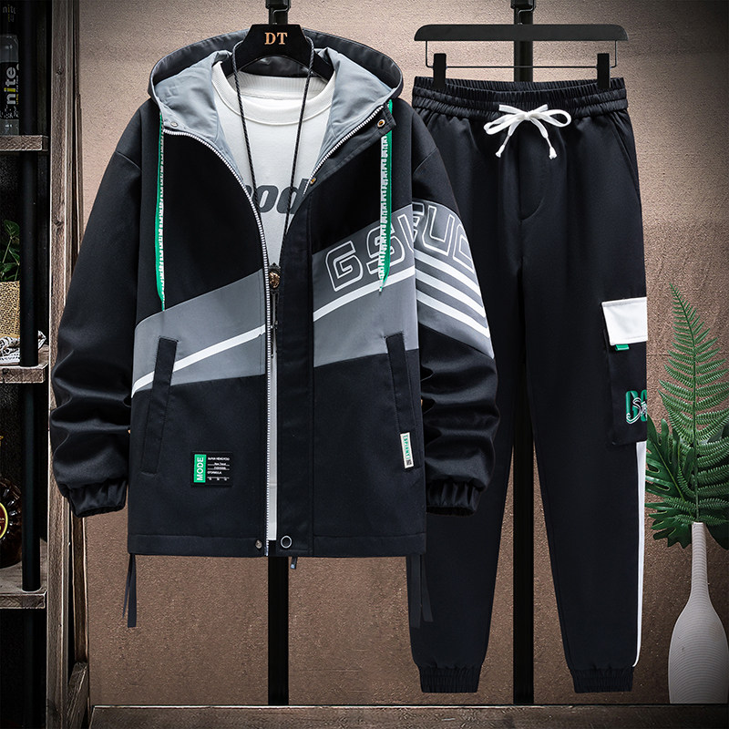 青少年春季潮流宽松外套13岁男孩初中学生帅气15大童休闲夹克套装