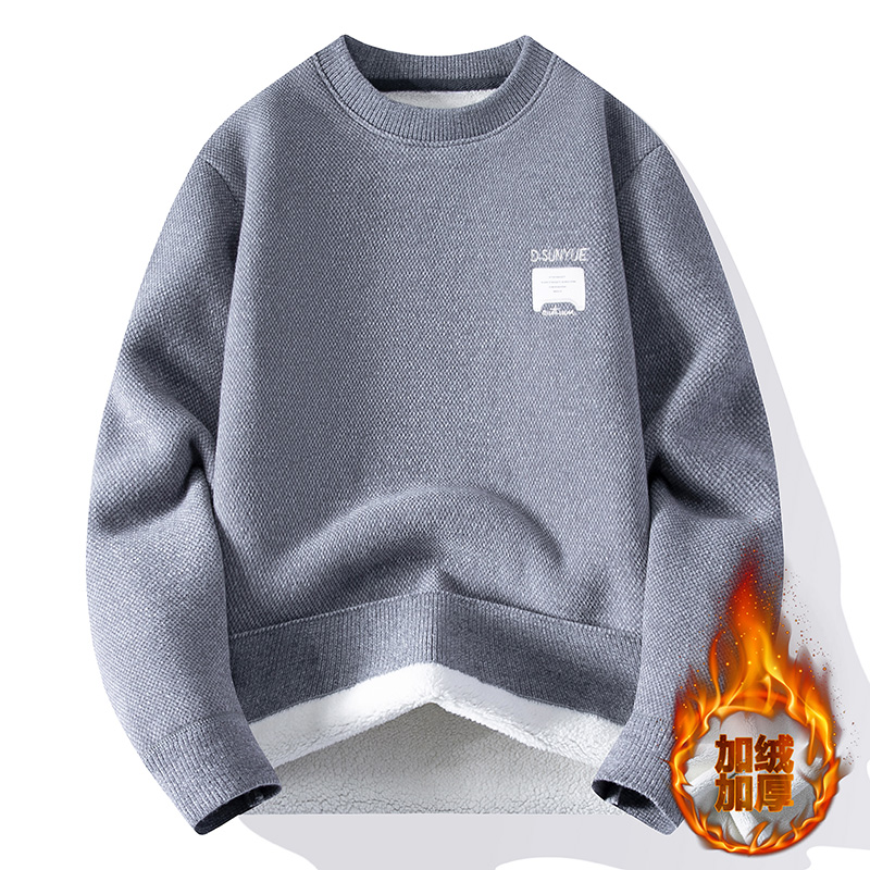 冬季加绒加厚羊羔绒毛衣男孩12初中学生15岁青少年14大童16打底衫