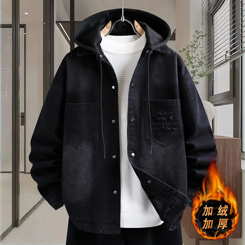 冬季牛仔棉衣外套加绒加厚派克服