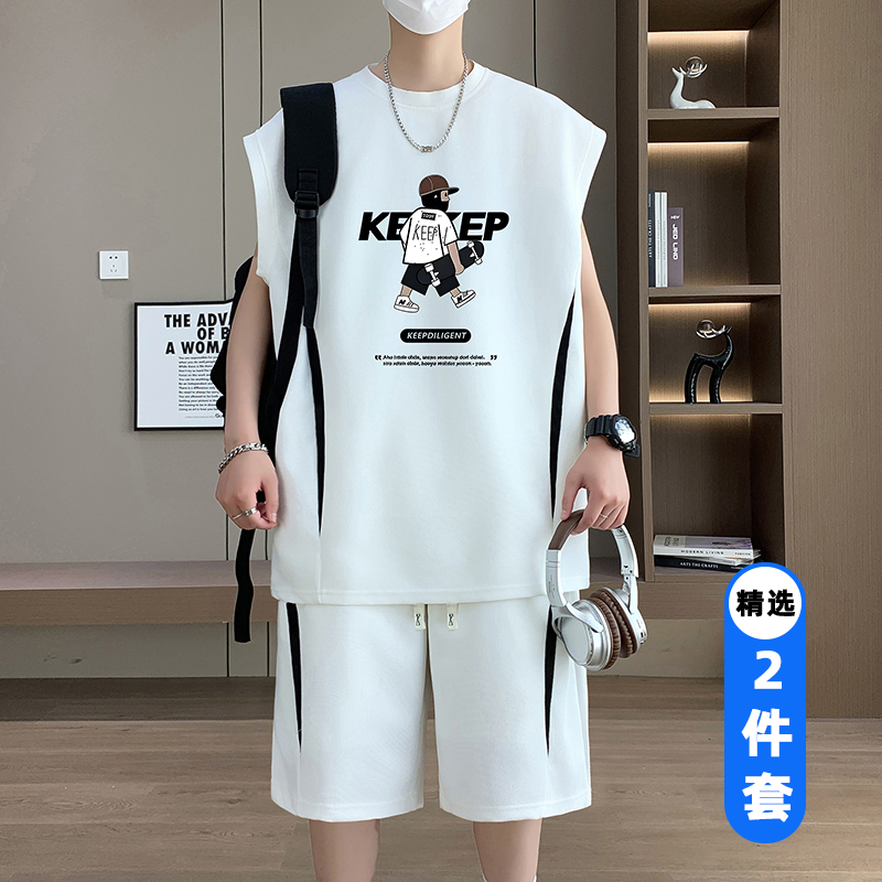 青少年无袖t恤套装12-15岁男孩夏季13初中学生14大童潮流帅气背心