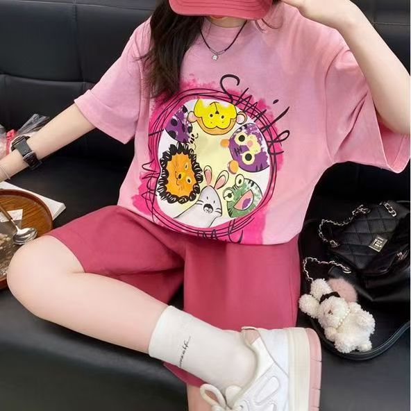 女童夏装套装新款中大童网红洋气儿童夏季短袖T恤短裤运动两件套