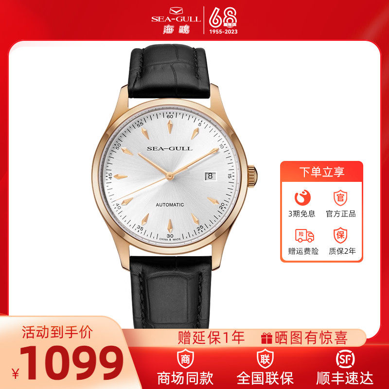 Seagull海鸥手表时尚商务单历皮带男表自动机械表D519.447