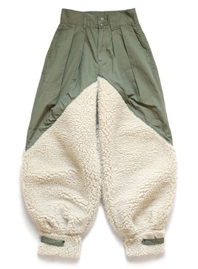 21AW KAPITAL 平田和宏 羊羔绒拼接阿美咔叽工装军事风休闲长裤
