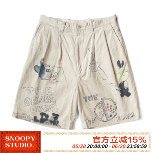 25SS KAPITAL 平田和宏 日系休闲卡通趣味印花洗水做旧灯芯绒短裤