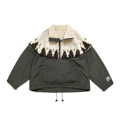 半高领秋冬日系宽松羊羔绒拼接