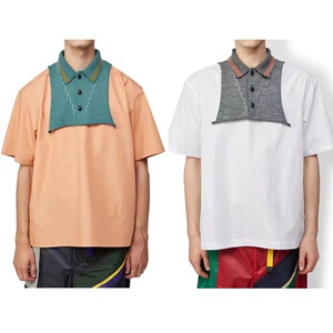 23SS KOLOR 阿部润一 日系双色拼接撞色螺纹领针织POLO宽松短袖