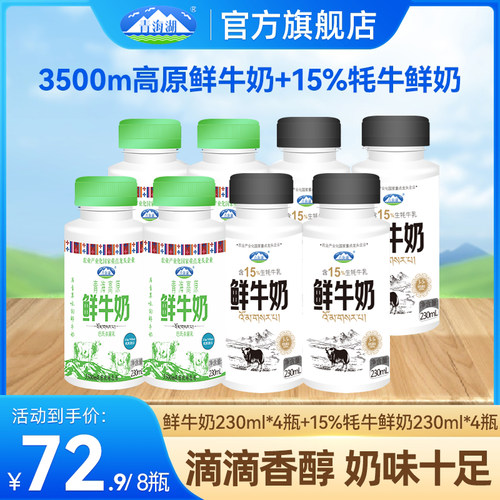 青海湖高原鲜牛奶含15%牦牛鲜奶组合装230ml*8瓶儿童早餐低温牛奶