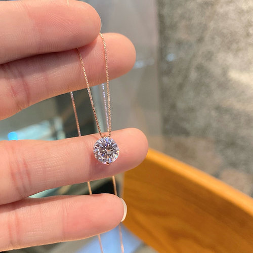 纯银925闪钻项链一克拉吊坠锁骨链轻奢小众礼物送女友露思同款