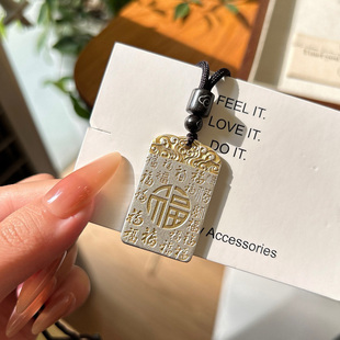 描金平安祥云无事牌足银999百福吊坠项链古法银实心毛衣链情侣款