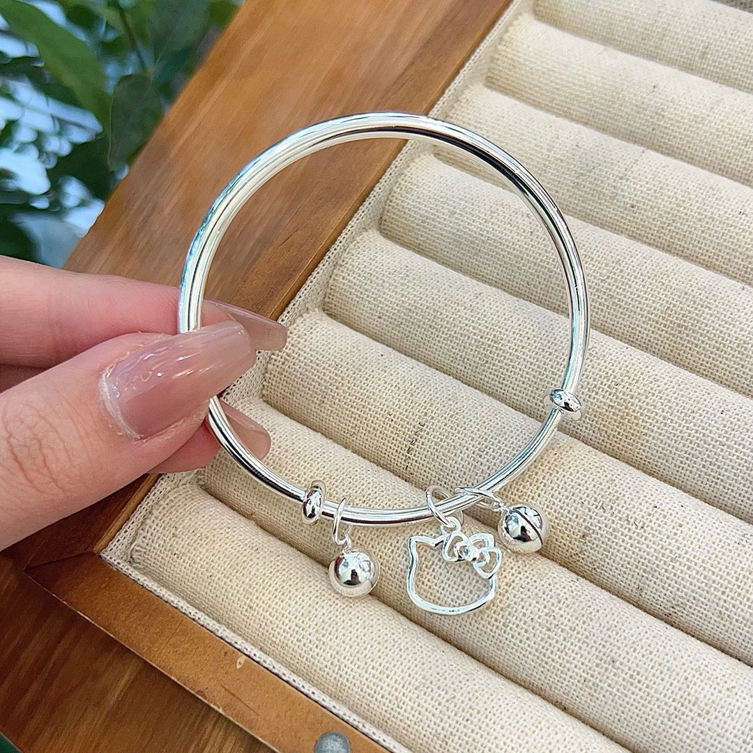 Kitty铃铛手镯足银999.9银镯