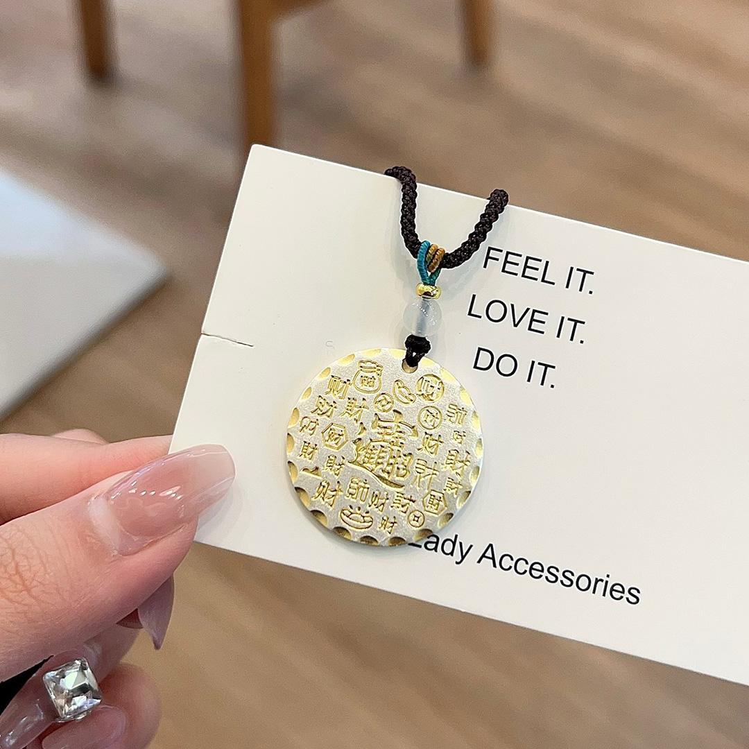 足银999.9描金圆牌吊坠项链