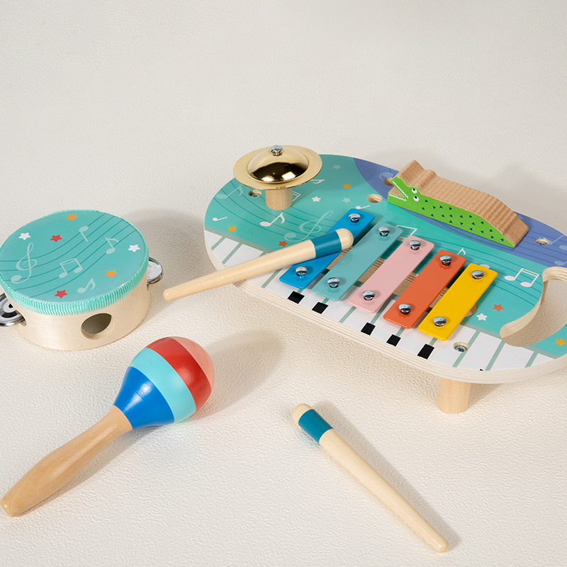 宝宝多功能音乐台木质奥尔夫打击乐器八音敲琴鼓儿童玩具架子鼓
