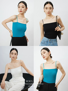 ROEYWANG舒适零压感自带bra高级感经典 平领吊带细肩带抹胸上衣女