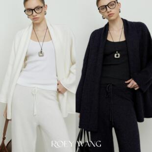 ROEYWANG高级感毛绒软糯羊毛女披肩秋冬慵懒风中长款毛衣开衫外套