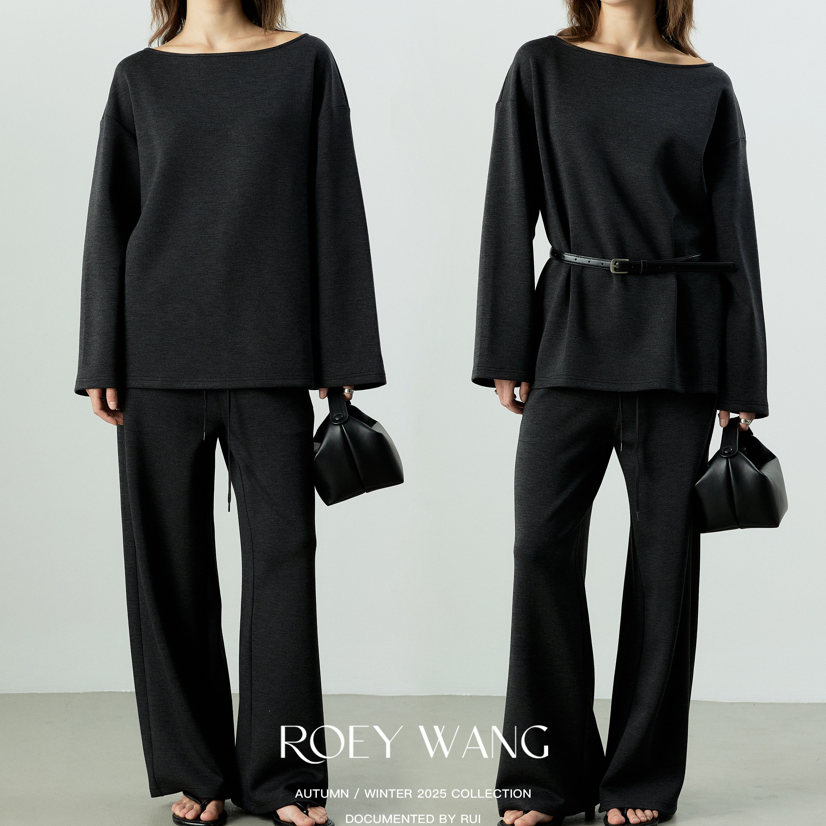 ROEYWANG 百搭慵懒风针织宽松一字领圆领毛衣长裤阔腿裤休闲套装,女装/女士精品,时尚套装,淘宝优惠券,粉丝福利购,淘宝优惠卷