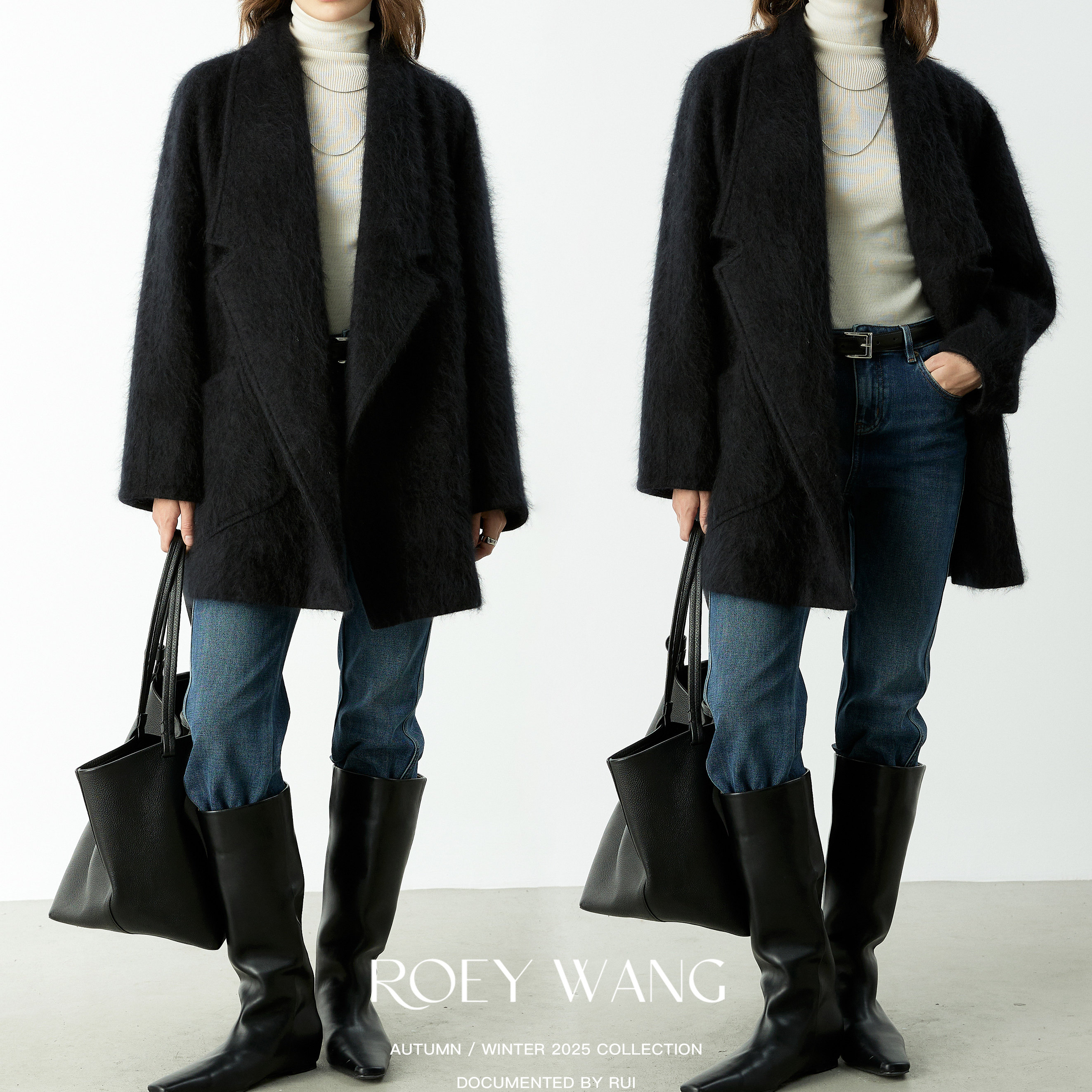ROEYWANG中长款宽松显瘦毛呢外套