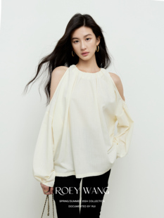 ROEYWANG 气质法式露肩衬衫女设计感露肩衬衣小众挖肩上衣