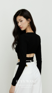 纯棉显瘦长袖 ROEYWANG 弹力修身 bi入款 T恤 后露背四季