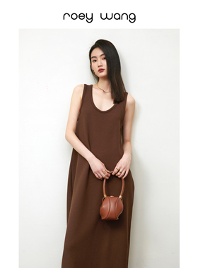 ROEY WANG 肌理高级感U领简约气质茧型无袖连衣裙百搭打底背心裙