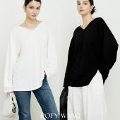 廓形V领上衣纯色百搭休闲显瘦宽松长袖 ROEYWANG 经典 ROW风露背T恤