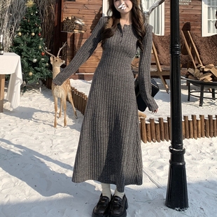 长裙 针织连衣裙内搭打底加绒加厚法式 大码 实拍