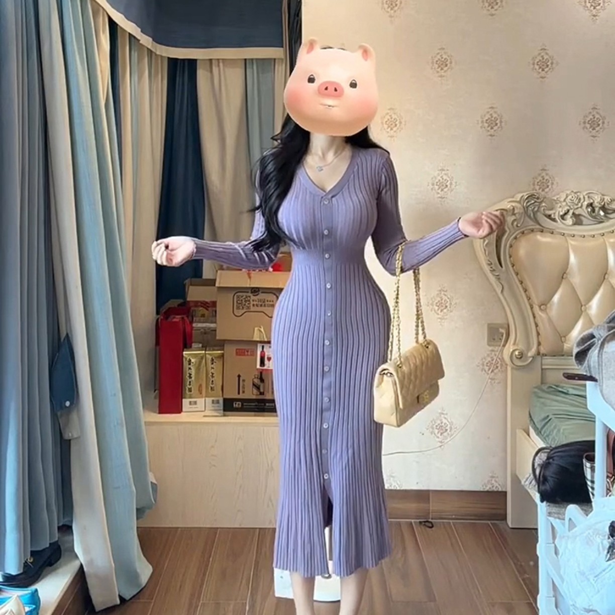 丁香情愫 羊毛V领针织鱼尾连衣裙秋冬圣诞包臀裙,女装/女士精品,毛针织衫,淘宝优惠券,粉丝福利购,淘宝优惠卷