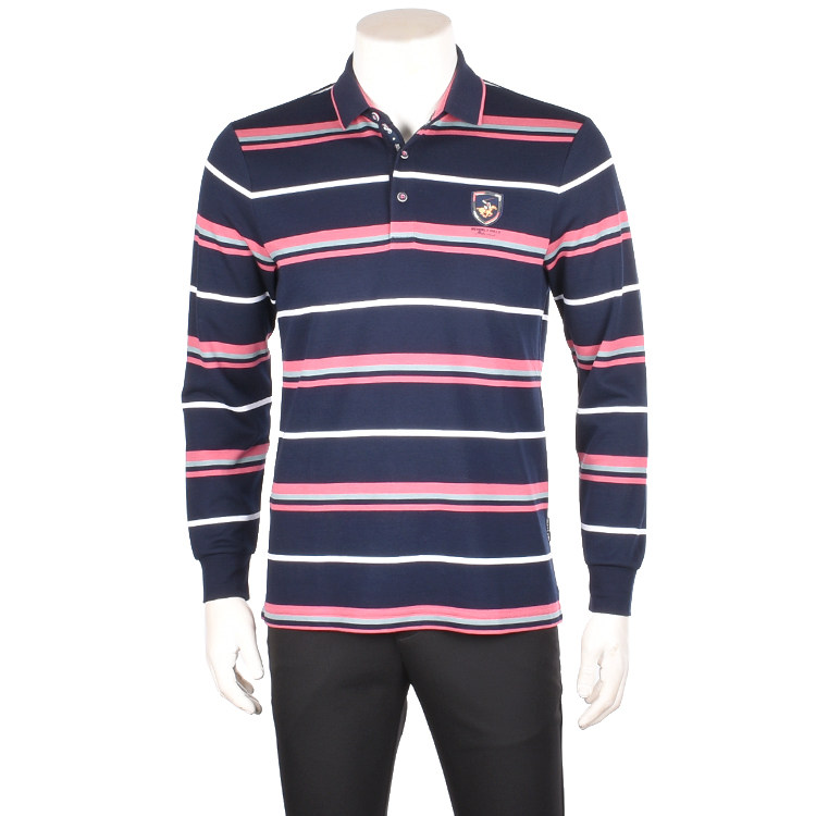 比华利保罗男装专柜正品条纹翻领日常休闲风长袖POLO衫休闲上衣