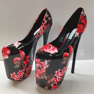 新款细跟22cm超高跟女鞋欧美走秀大码伪娘另类性感恨天高浅口单鞋