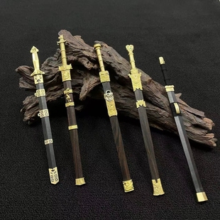 龙泉手工微兵器茶桌面摆件迷你宝文玩茶刀微缩古风汉剑模型剑把玩