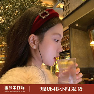 轻奢细闪丝绒水钻发箍凹凸设计感增高颅顶头箍精致高级感宽边头扣