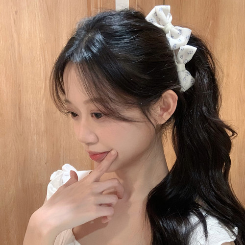 甜美碎花针织蝴蝶结香蕉夹韩系氛围感增高马尾夹发卡发饰横夹秋冬