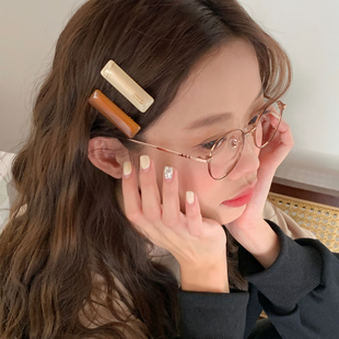 咖色系方块发夹ins博主刘海夹侧边夹子碎发发卡鸭嘴夹 厚乳拿铁