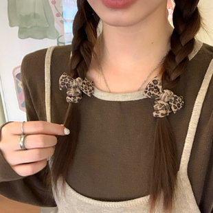 2条装 豹纹蝴蝶结毛巾圈发绳百搭高弹力耐用发圈头绳基础皮筋皮套