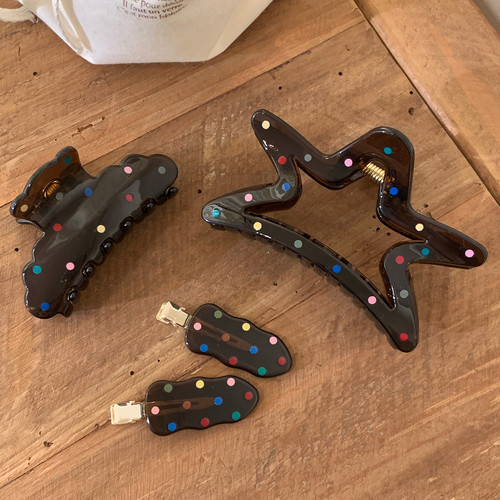 彩色波点波浪小熊抓夹五角星发抓大号发量多鲨鱼夹背后盘发夹发饰