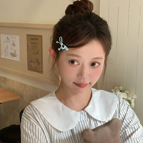 奶油色水钻蝴蝶结发夹百搭少女刘海夹发卡边夹侧边鸭嘴夹发饰头饰