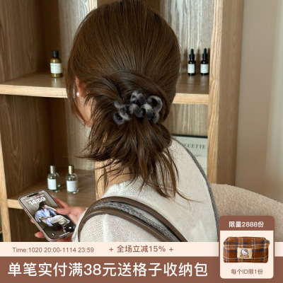 人手Bi备！大号豹纹电话绳发圈毛绒绒头绳基础不伤发皮筋皮套发绳