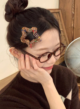曲奇点点~咖色毛线BB夹刘海夹五角星爱心发卡侧边夹子韩系发饰品