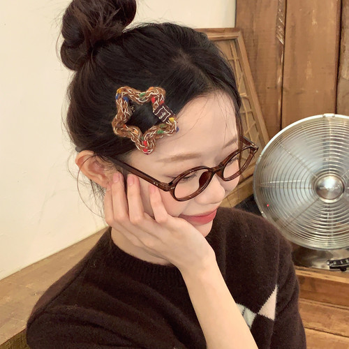 曲奇点点~咖色毛线BB夹刘海夹五角星爱心发卡侧边夹子韩系发饰品