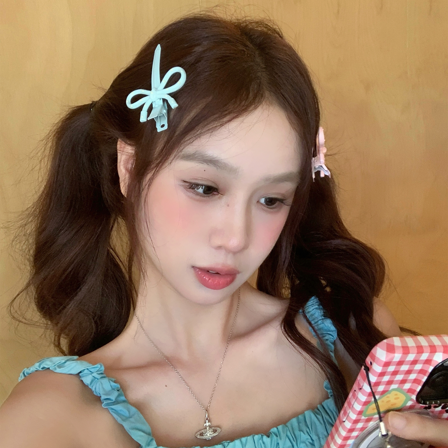 可爱蝴蝶结发夹长款化妆夹少女心发卡边夹前额碎发夹子发饰2025新
