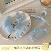 盘发鲨鱼夹后脑勺头饰 优雅时尚 月见苍兰 清新蓝色水墨纹抓夹法式