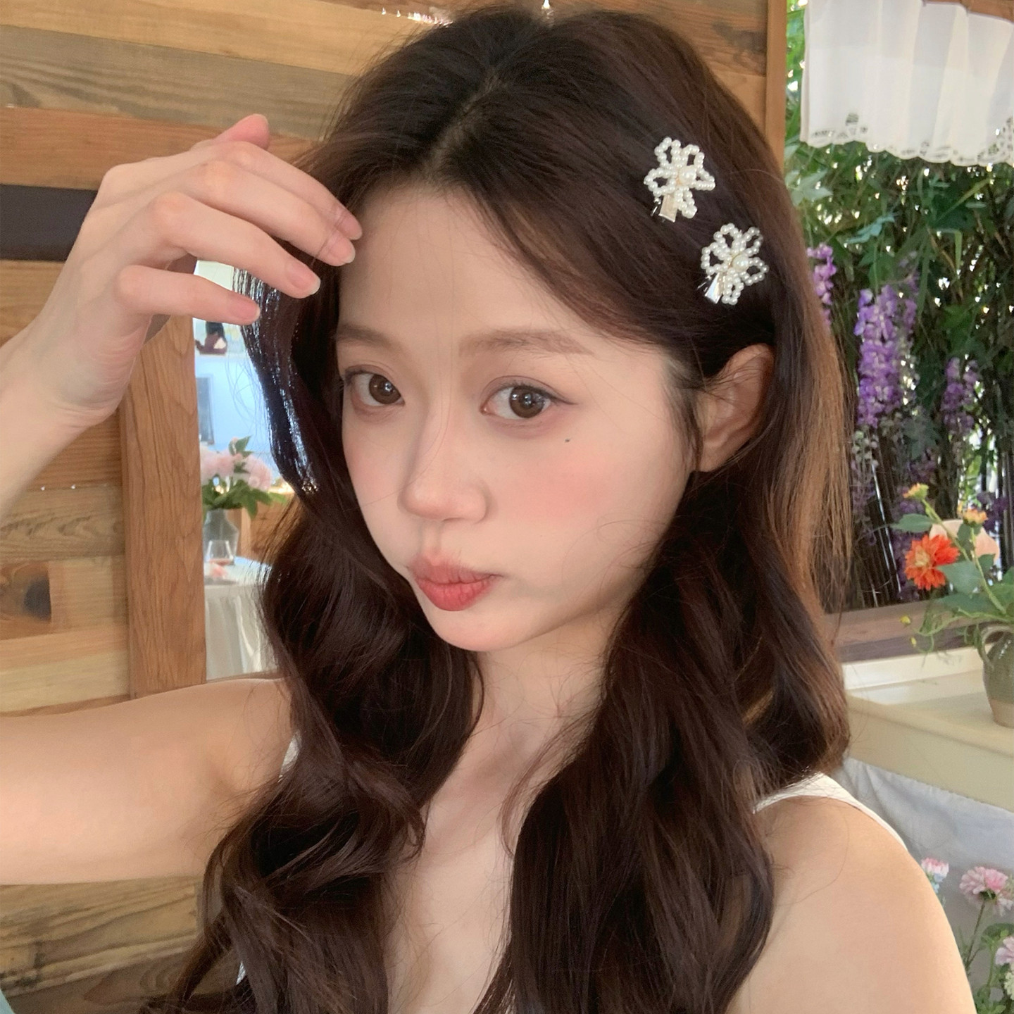 手工珍珠花朵发夹精致串珠发卡甜美百搭刘海夹前额碎发夹子发饰品